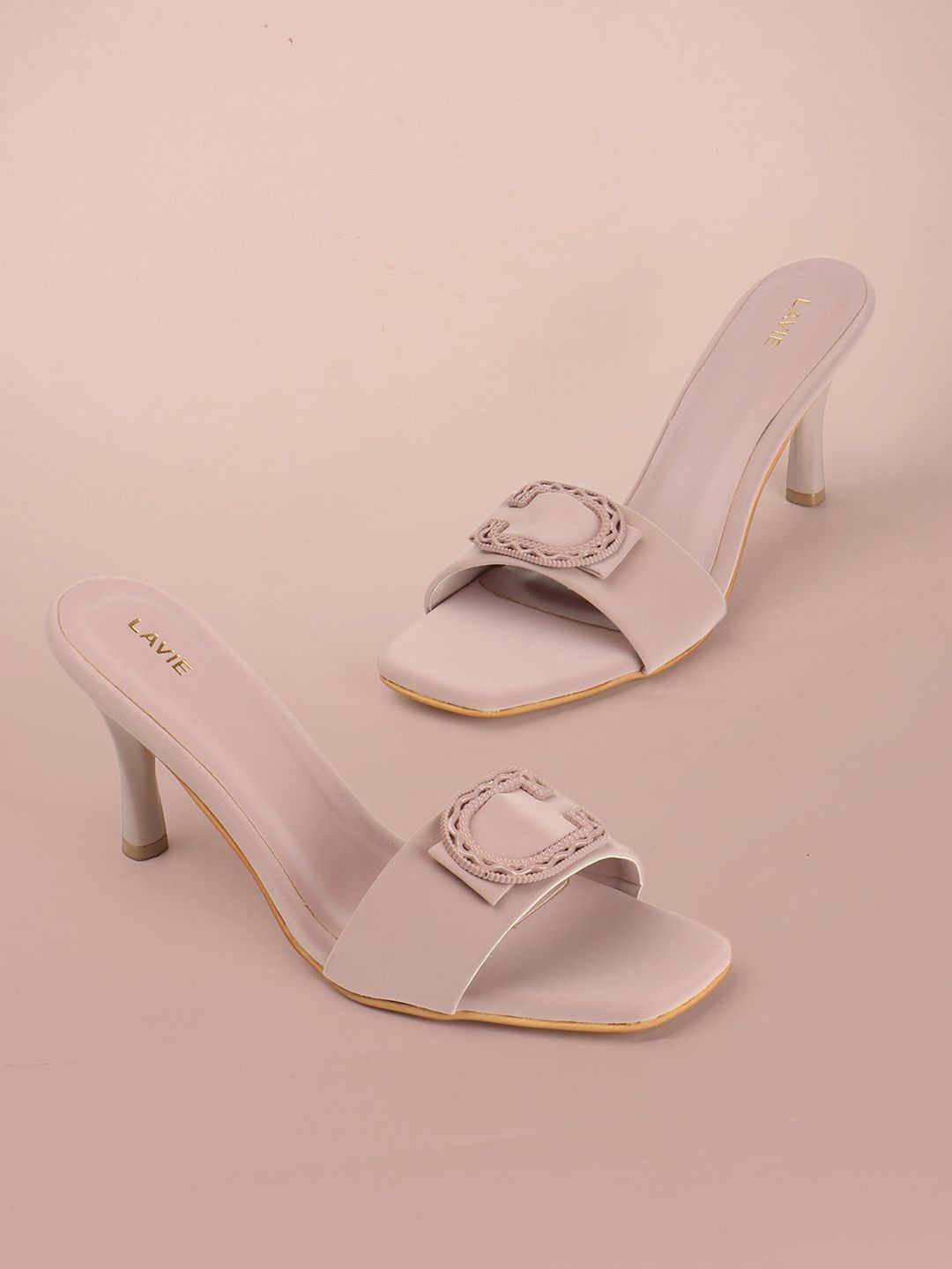 

Lavie Women Colourblocked Round Toe Kitten Pumps with Buckles, Pink