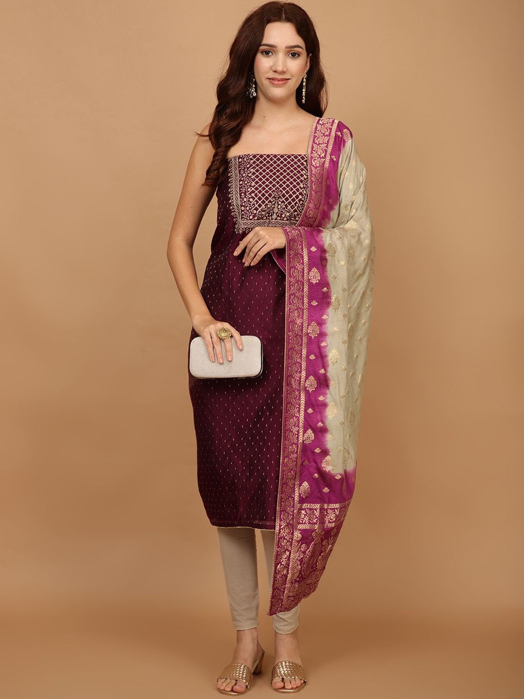 

Meena Bazaar Geometric Woven Design Unstitched Dress Material, Purple