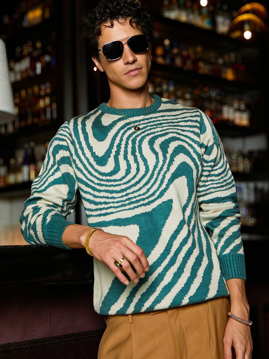 

Campus Sutra Men Abstract Printed Pullover, Green