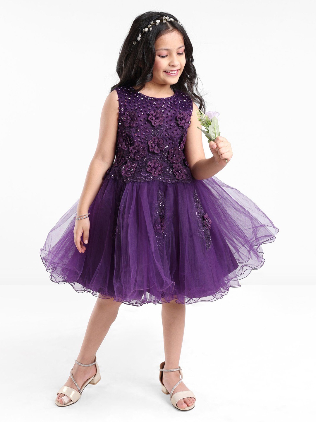 

Mark & Mia Girls Round Neck Fit and Flare Dress, Purple