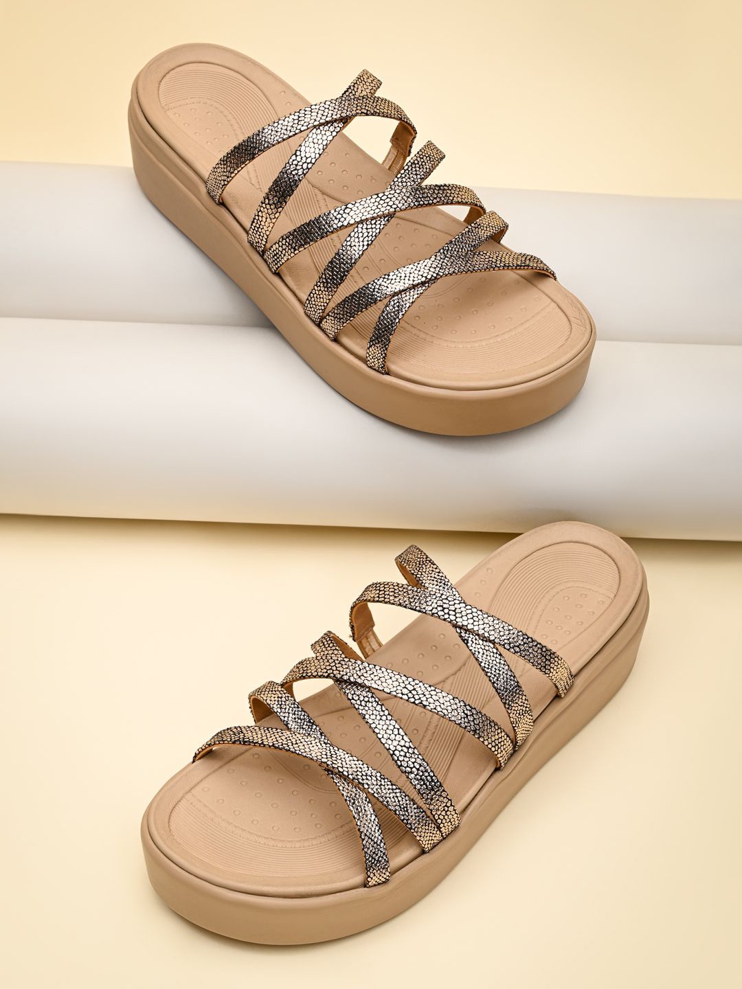 

Rocia Women Textured Platform Sandals, Gold