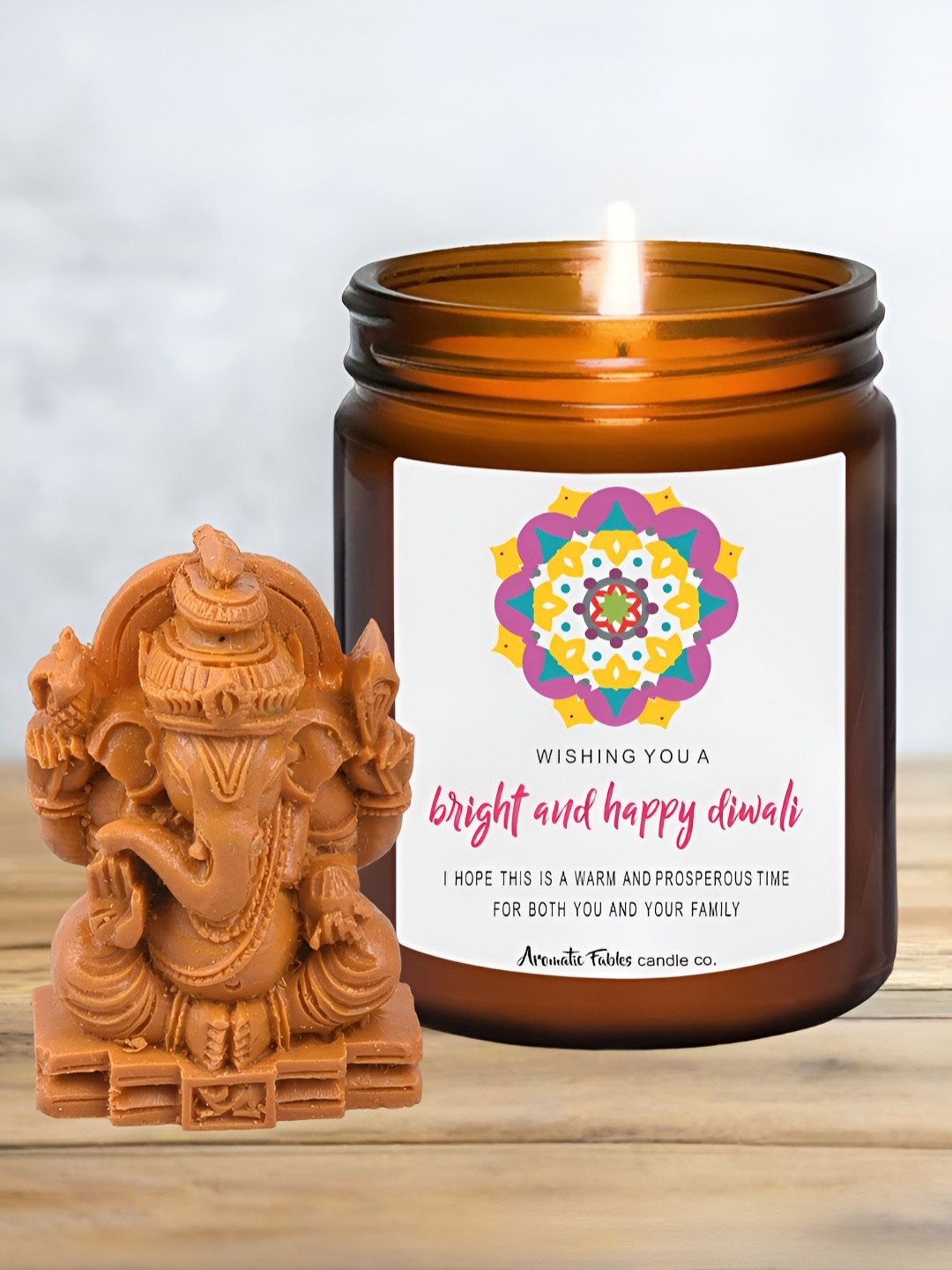 

Aromatic Fables White & Brown Soothing Chamomile Glass Jar Candle with Ganesha Idol