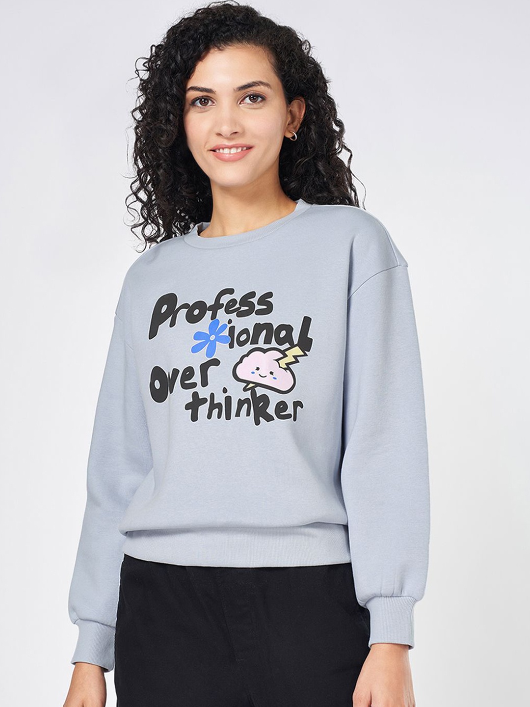 

People Women Graphic Printed Sweatshirt, Blue