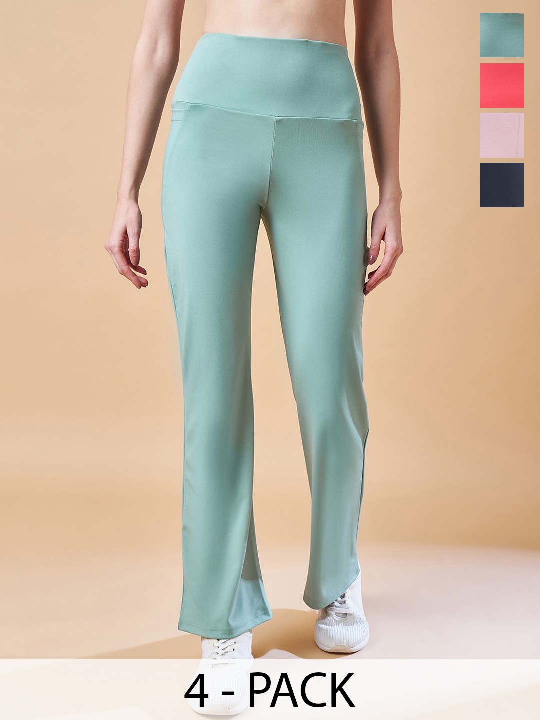 

COLOR CAPITAL Pack Of 4 High Rise Ankle Length Gym Tights, Sea green