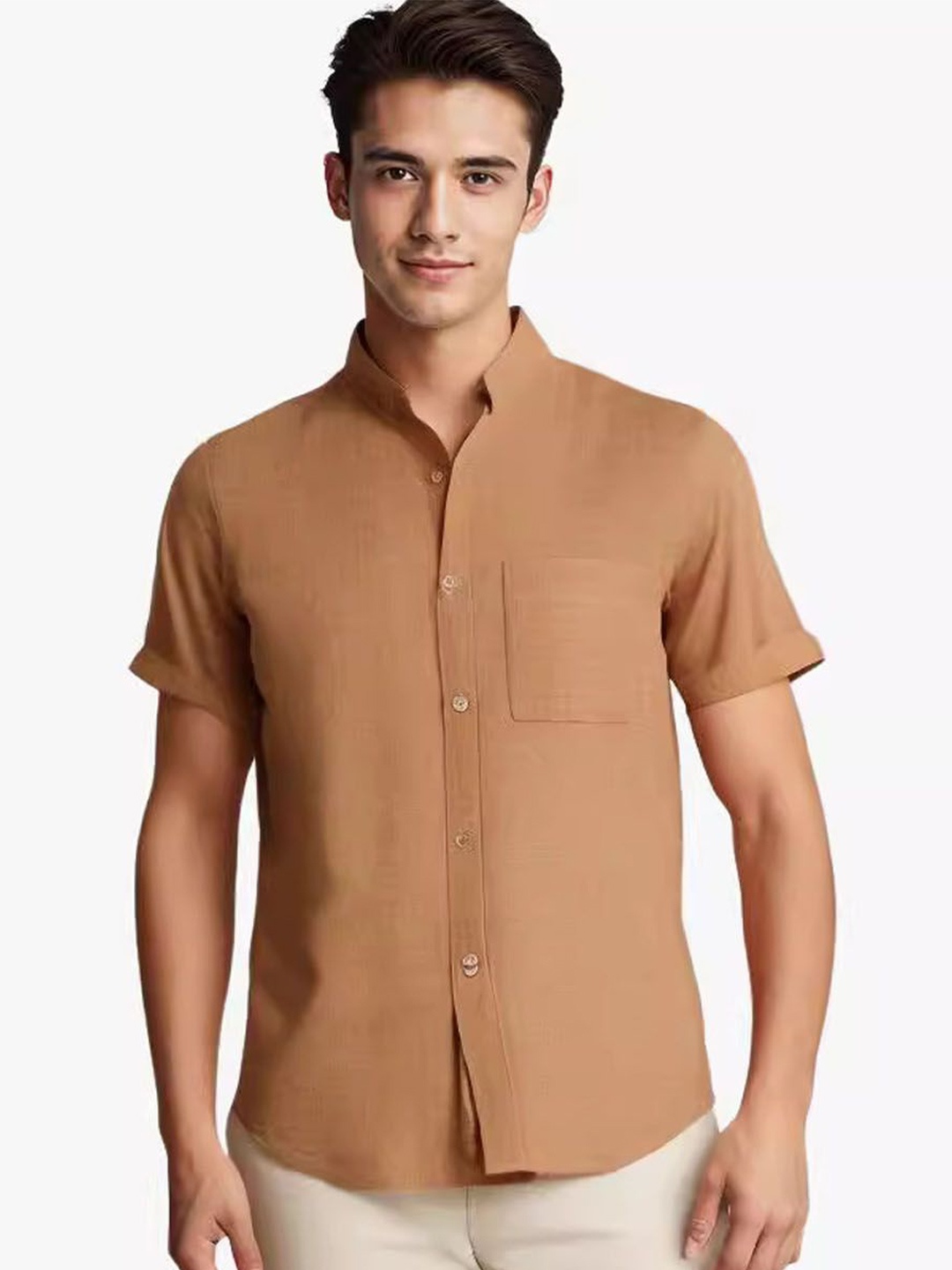 

StyleCast Men Cutaway Collar Solid Cotton Casual Shirt, Brown