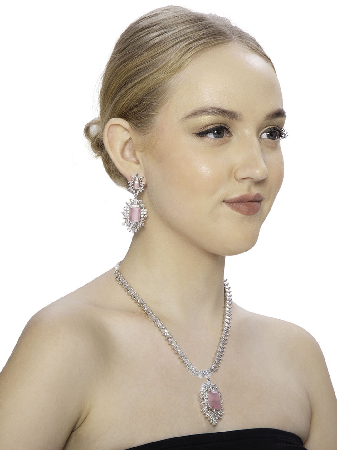

Ladymania Silver-Plated AD-Studded Necklace and Earrings