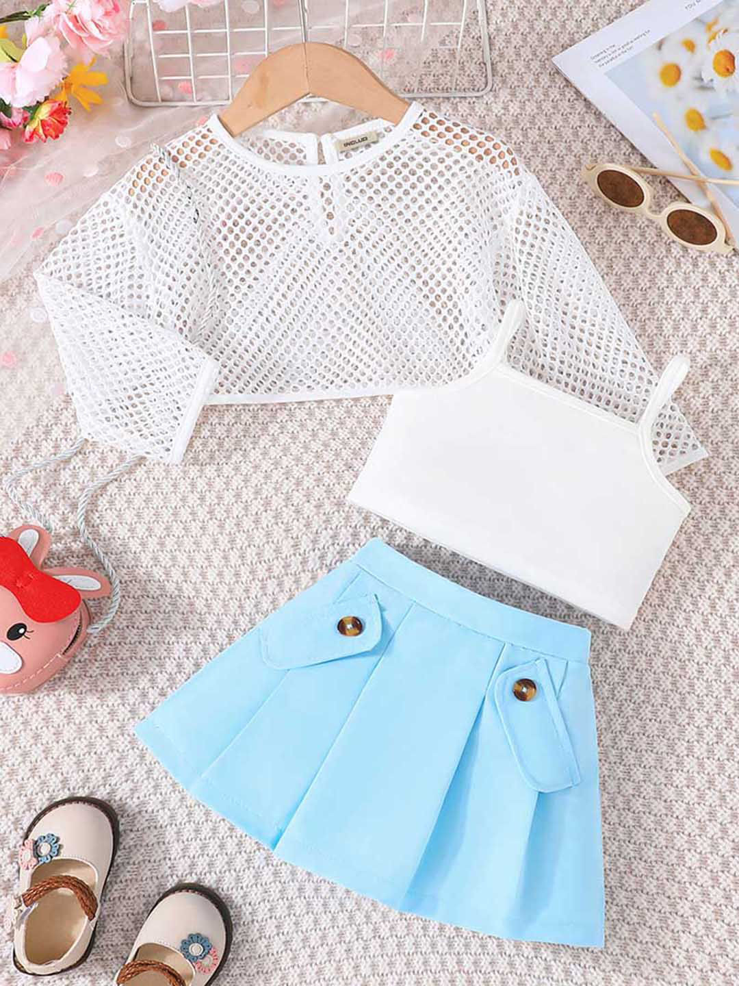 

INCLUD Girls Top with Skirt and Camisole Clothing Set, Blue