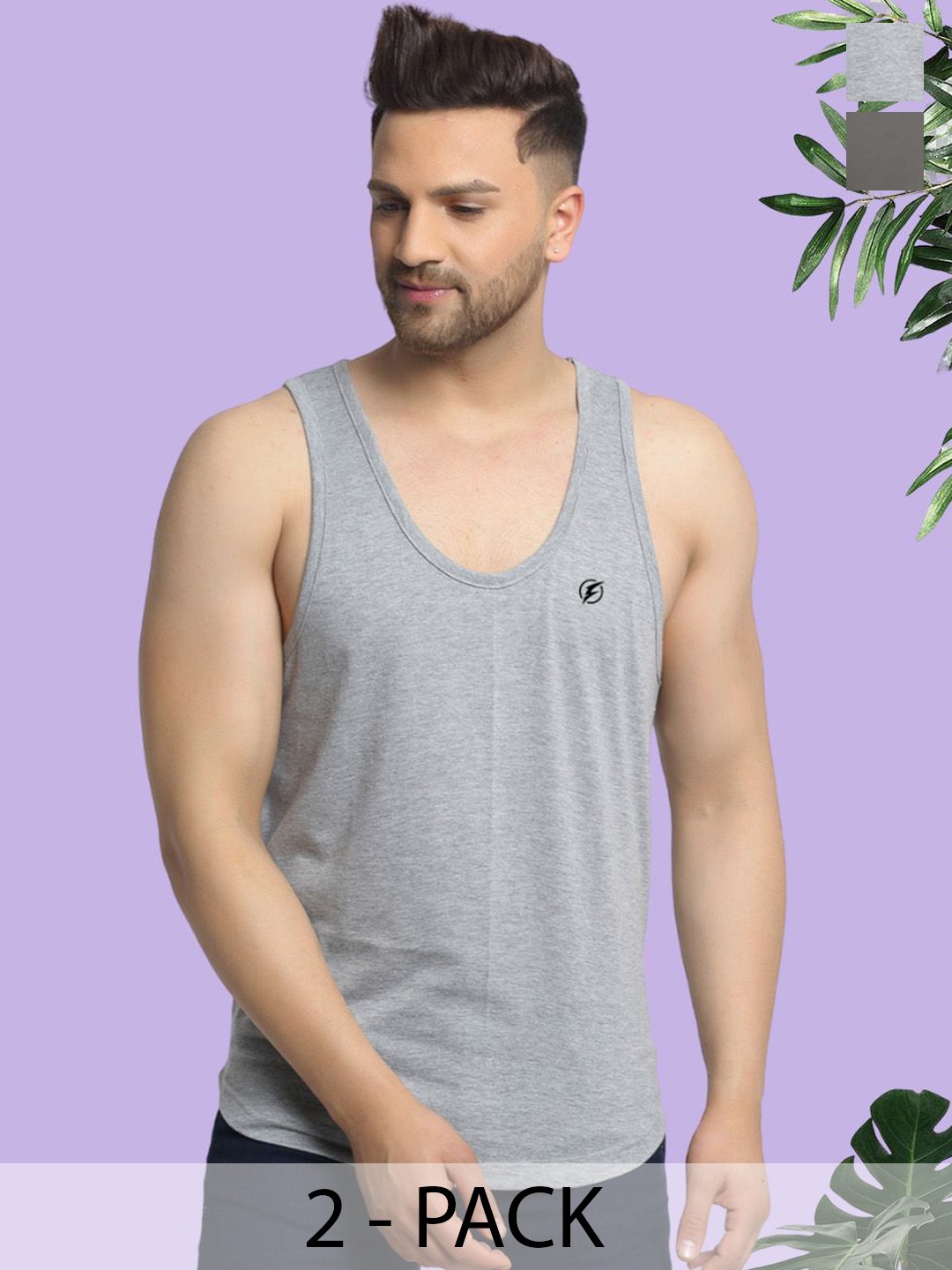 

Friskers Pack Of 2 Men Cotton Innerwear Vests, Grey