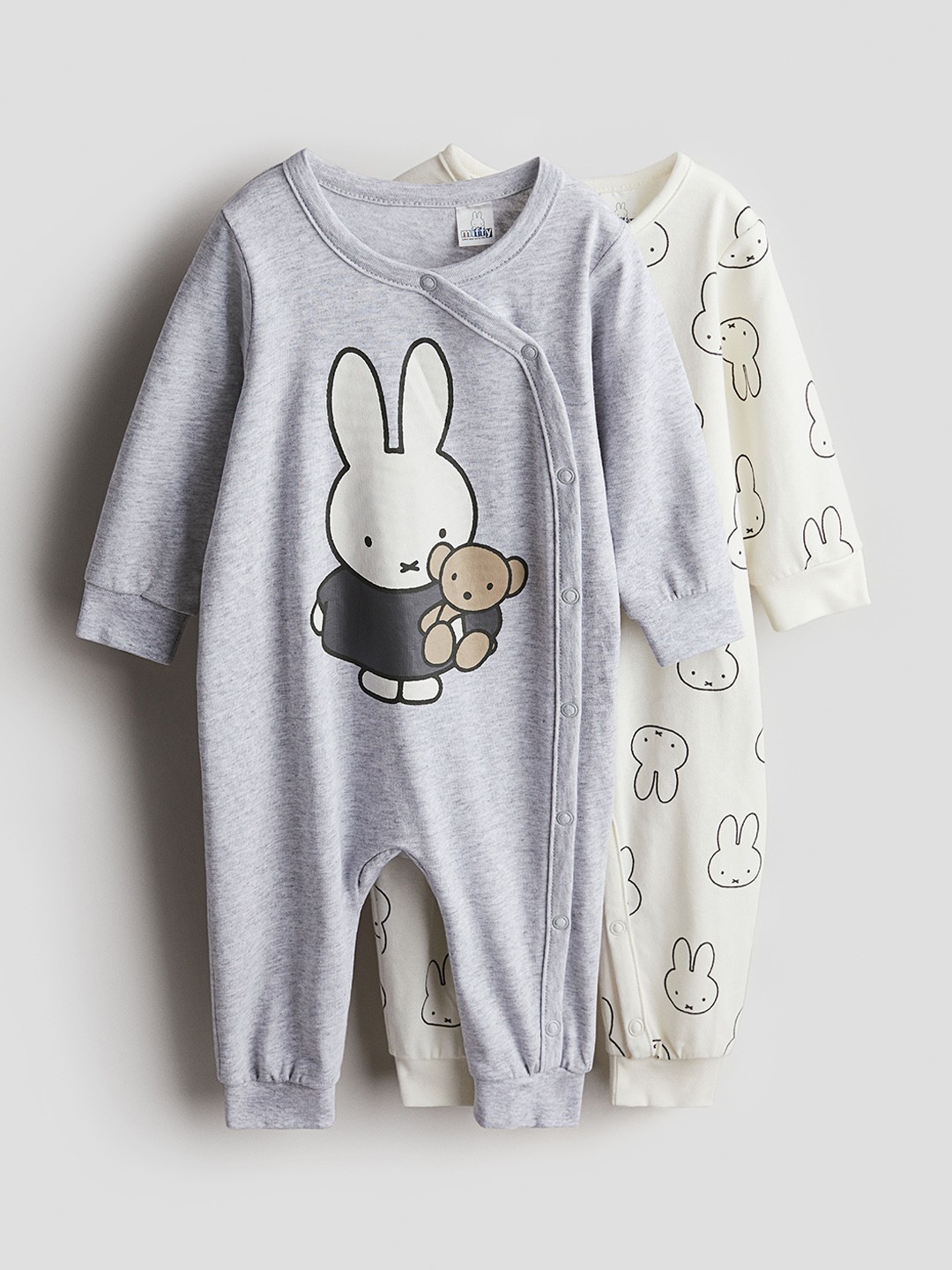 

H&M Pack Of 2 Cotton Printed Rompers, Grey melange