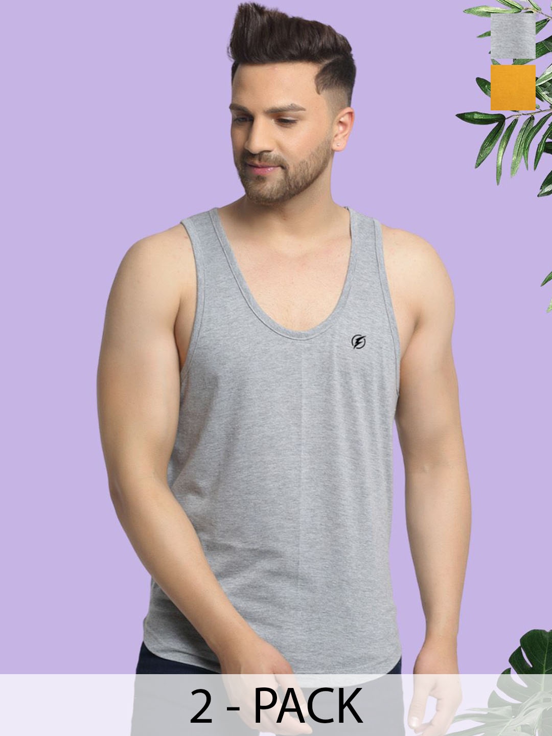 

Friskers Men Pack Of 2 Anti-Bacterial Cotton Innerwear Vests C-04-26, Grey