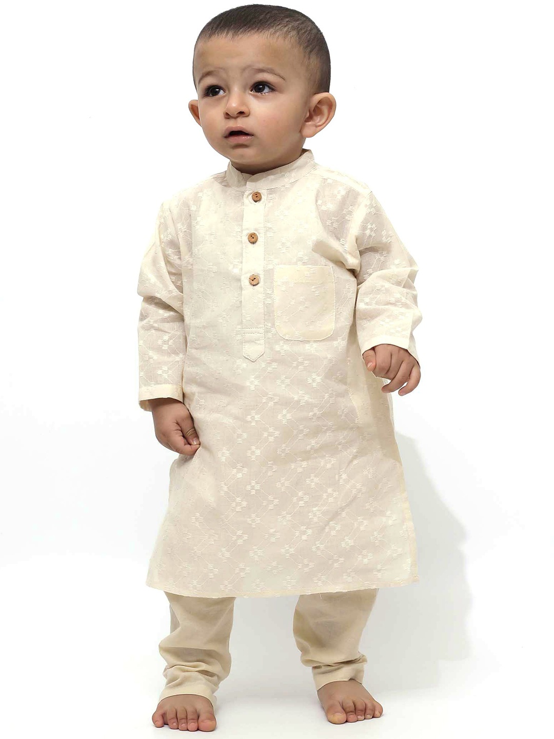 

TJORI Boys Embroidered Pure Cotton Kurta with Churidar, Off white