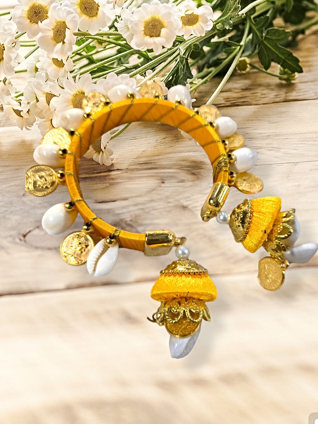 

Proplady Women German Silver Handcrafted Brass-Plated Kada Bracelet, Gold