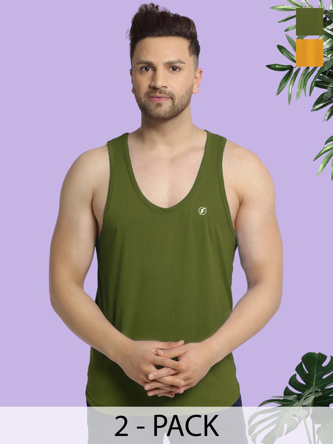 

Friskers Men Pack Of 2 Cotton Innerwear Vests C-26-34, Mustard