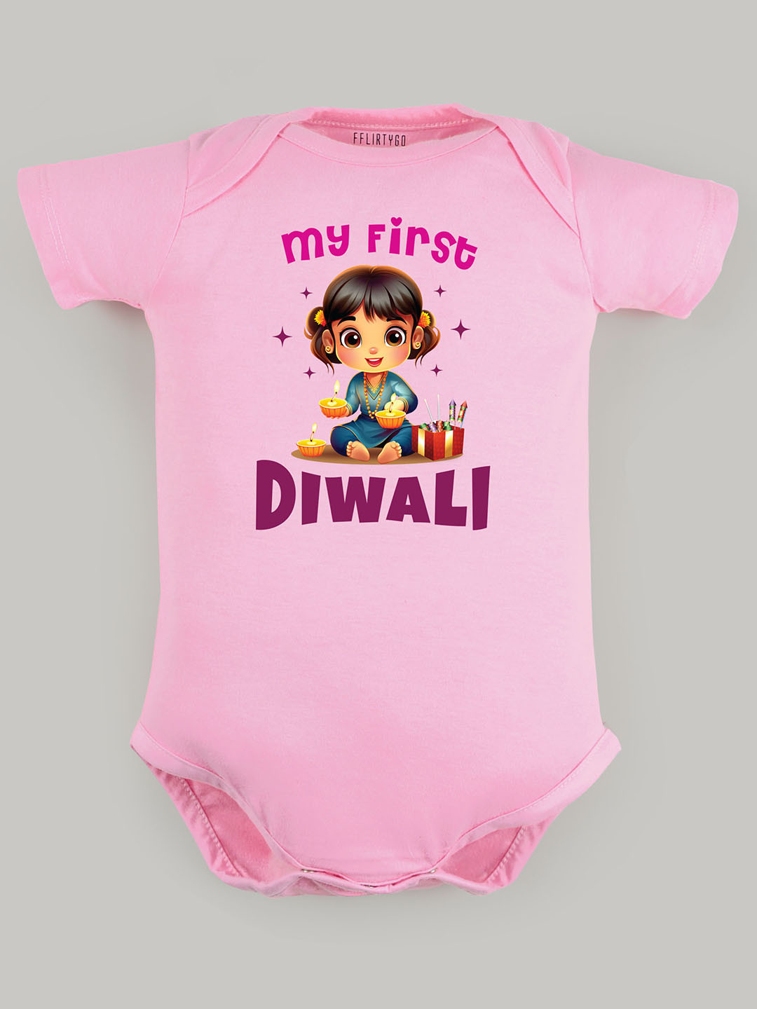 

FFLIRTYGO Kids Diwali Printed Cotton Bodysuit, Pink