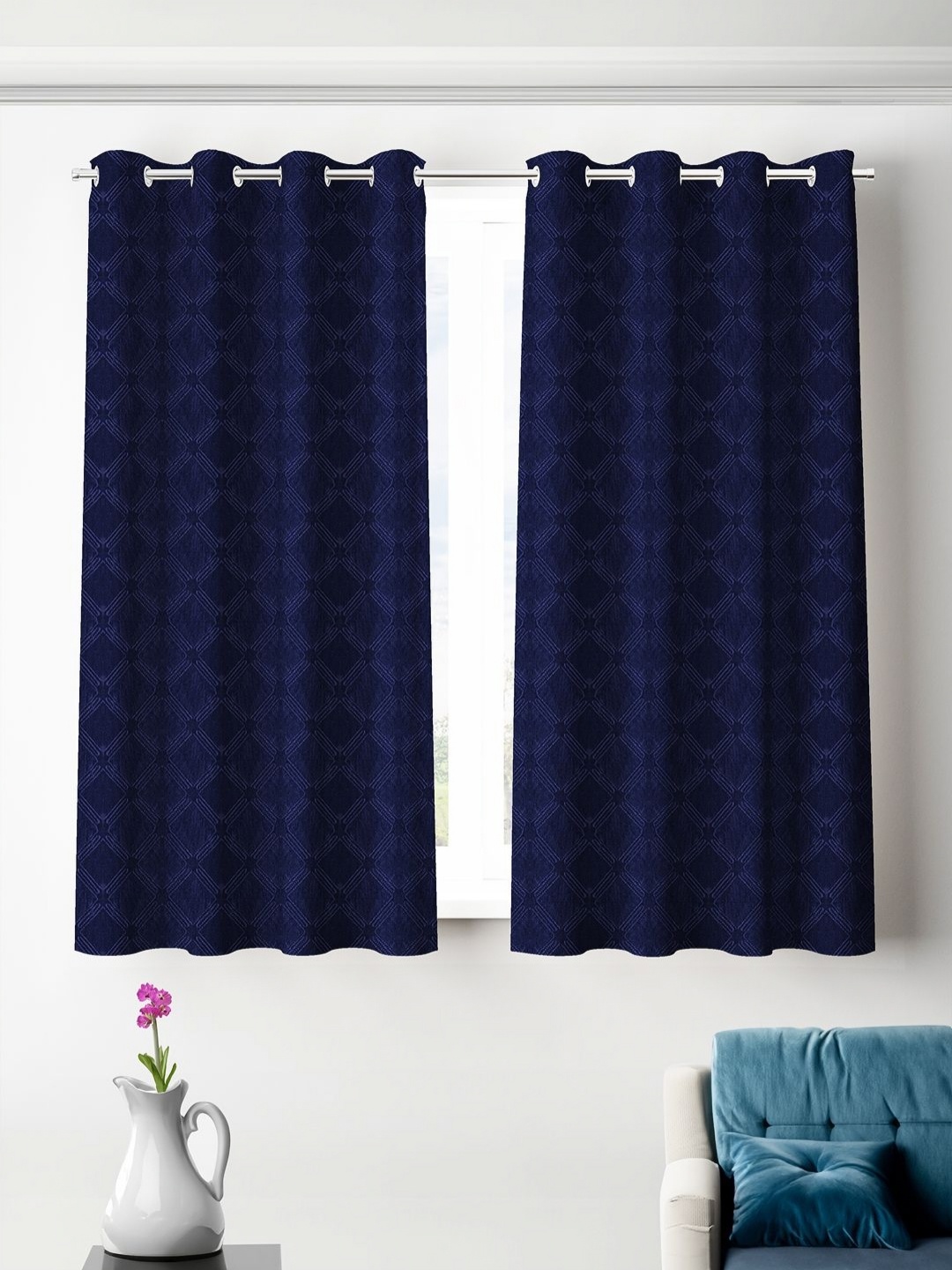 

Myntra Elegant Homes Blue 2 Pieces Floral Printed Room Darkening Window Curtains