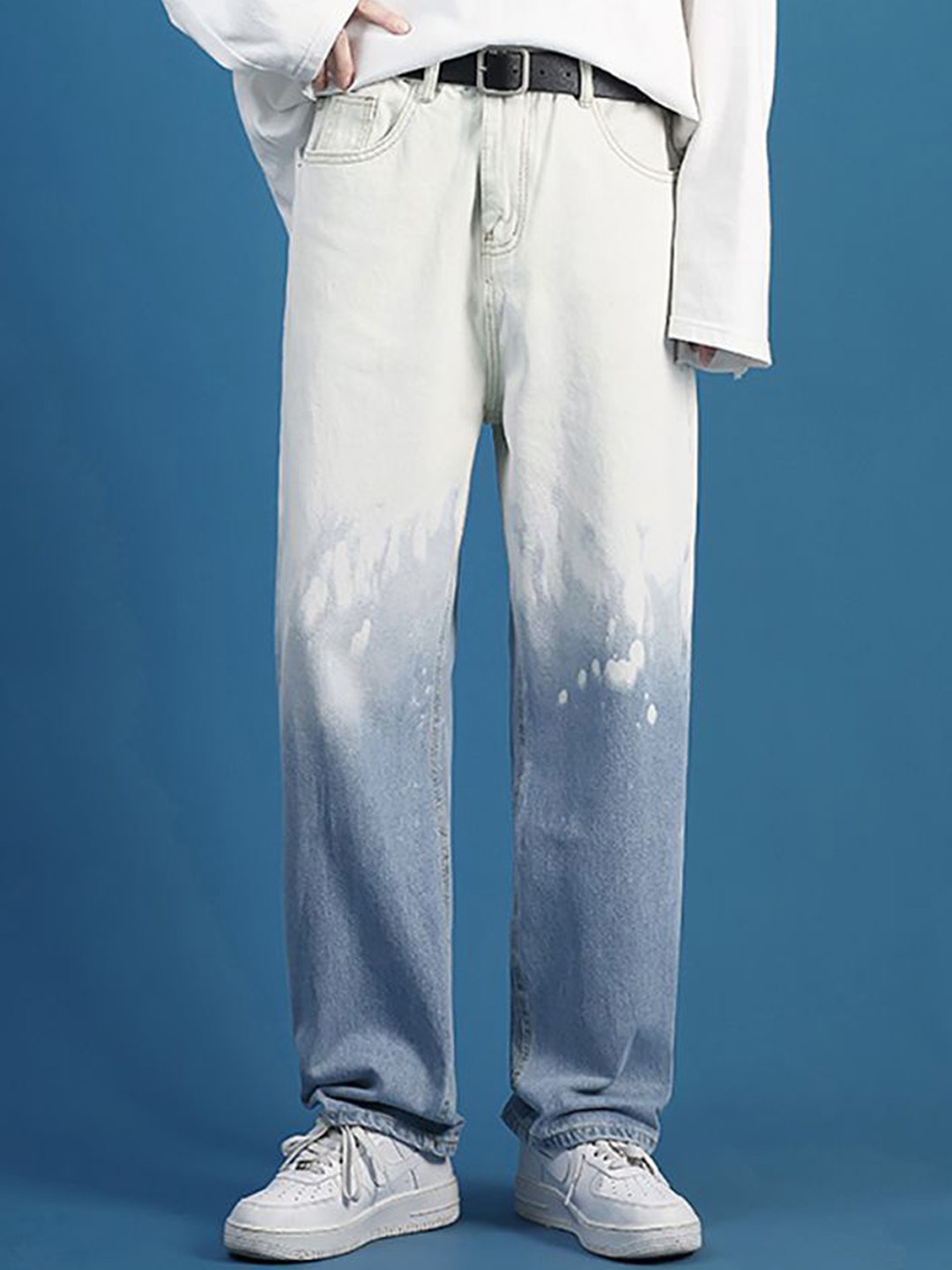 

StyleCast x Revolte Men Cotton Mid-Rise Straight Fit Light Fade Bleached Jeans, Blue