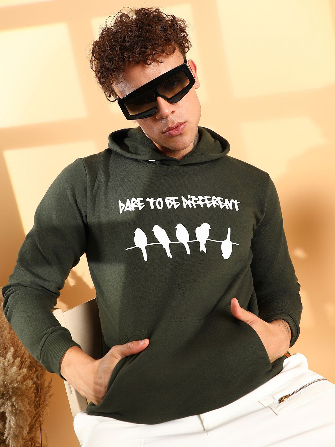 

Campus Sutra Men Cotton Typography Printed Hooded Casual Sweatshirt, Green