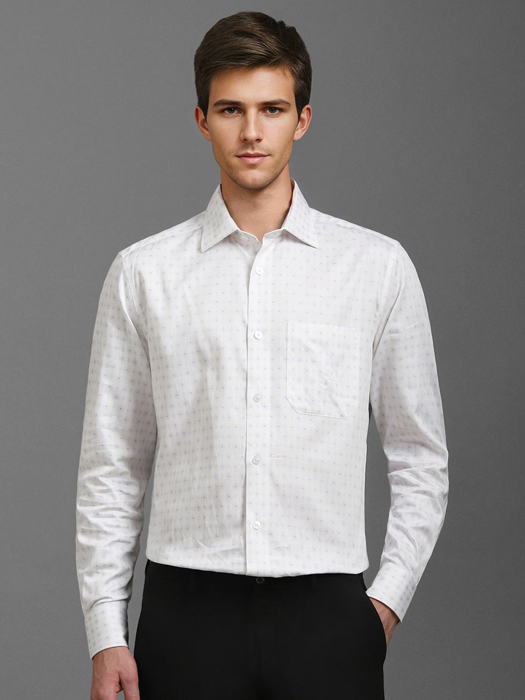 

Louis Philippe Men Classic Spread Collar Floral Printed Cotton Formal Shirt, White