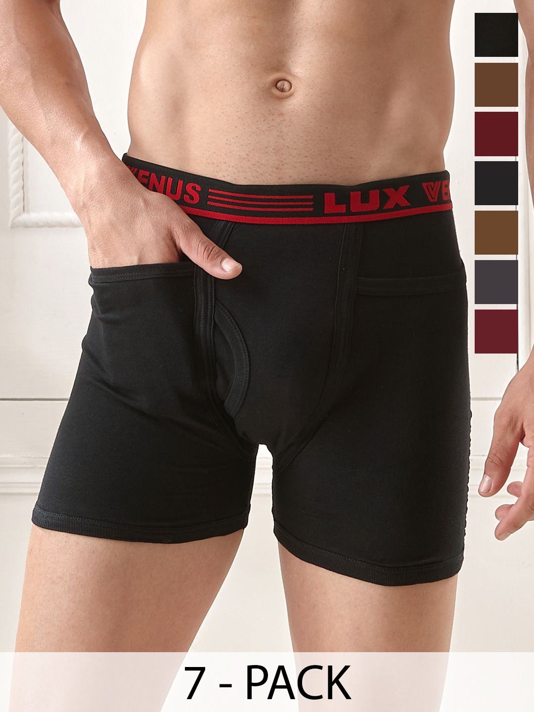 

LUX VENUS Pack of 7 Assorted Men Cotton Pocket Trunk NW1_VENUS_PKT_DRW_AST_80_7PC