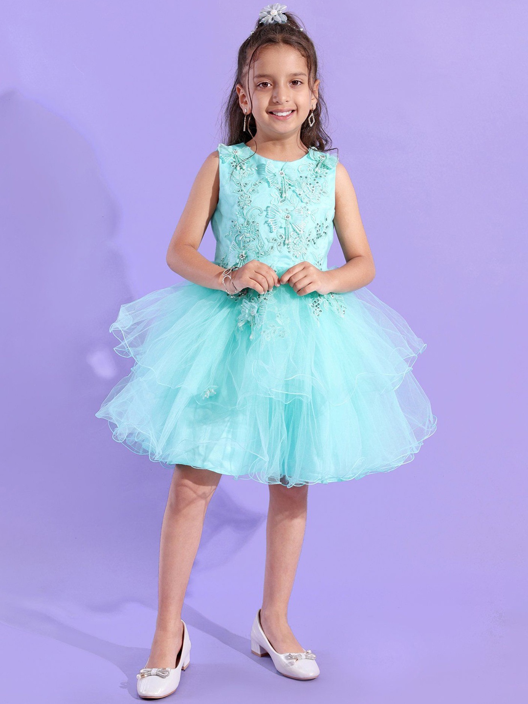 

Mark & Mia Girl's Sleeveless Partywear Fit - Flare Dress With Sequin Detailing, Blue