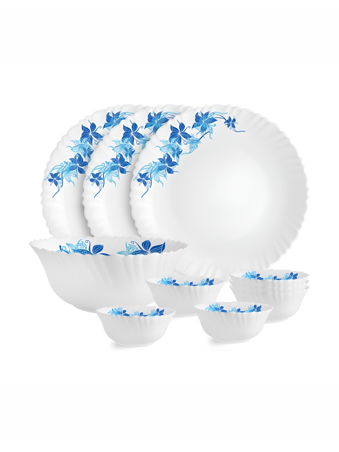 

Cello Dazzle White and Blue 10 Pieces Floral Printed Opalware Microwave Safe Dinner Set