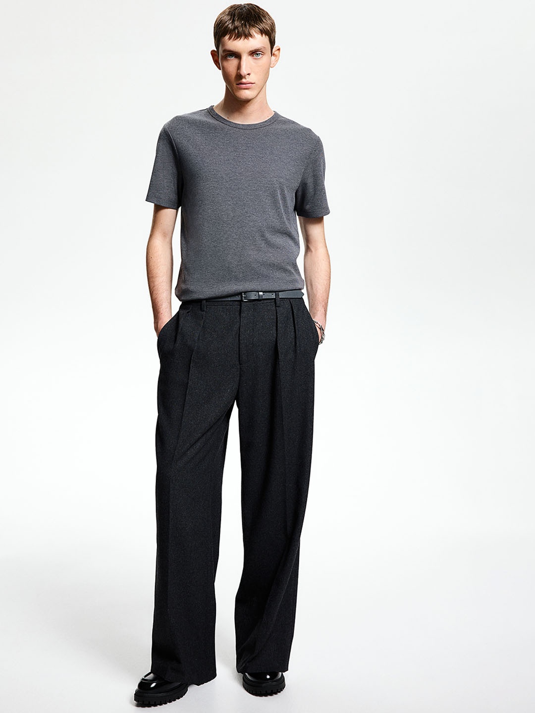 

H&M Loose Fit Casual Trousers, Grey