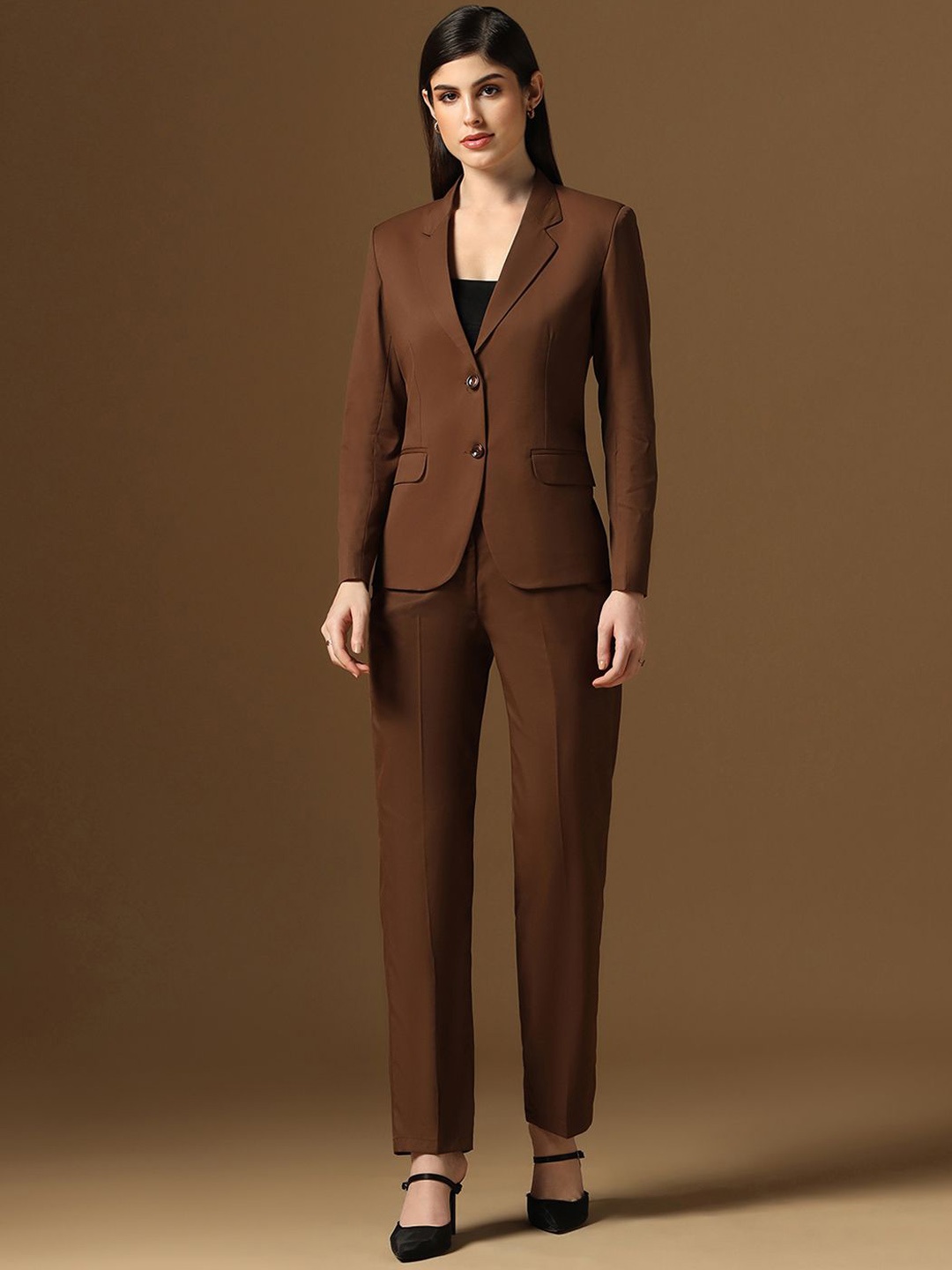 

TAHVO Women Single-Breasted Notched Lapel Two Pieces Suits, Brown