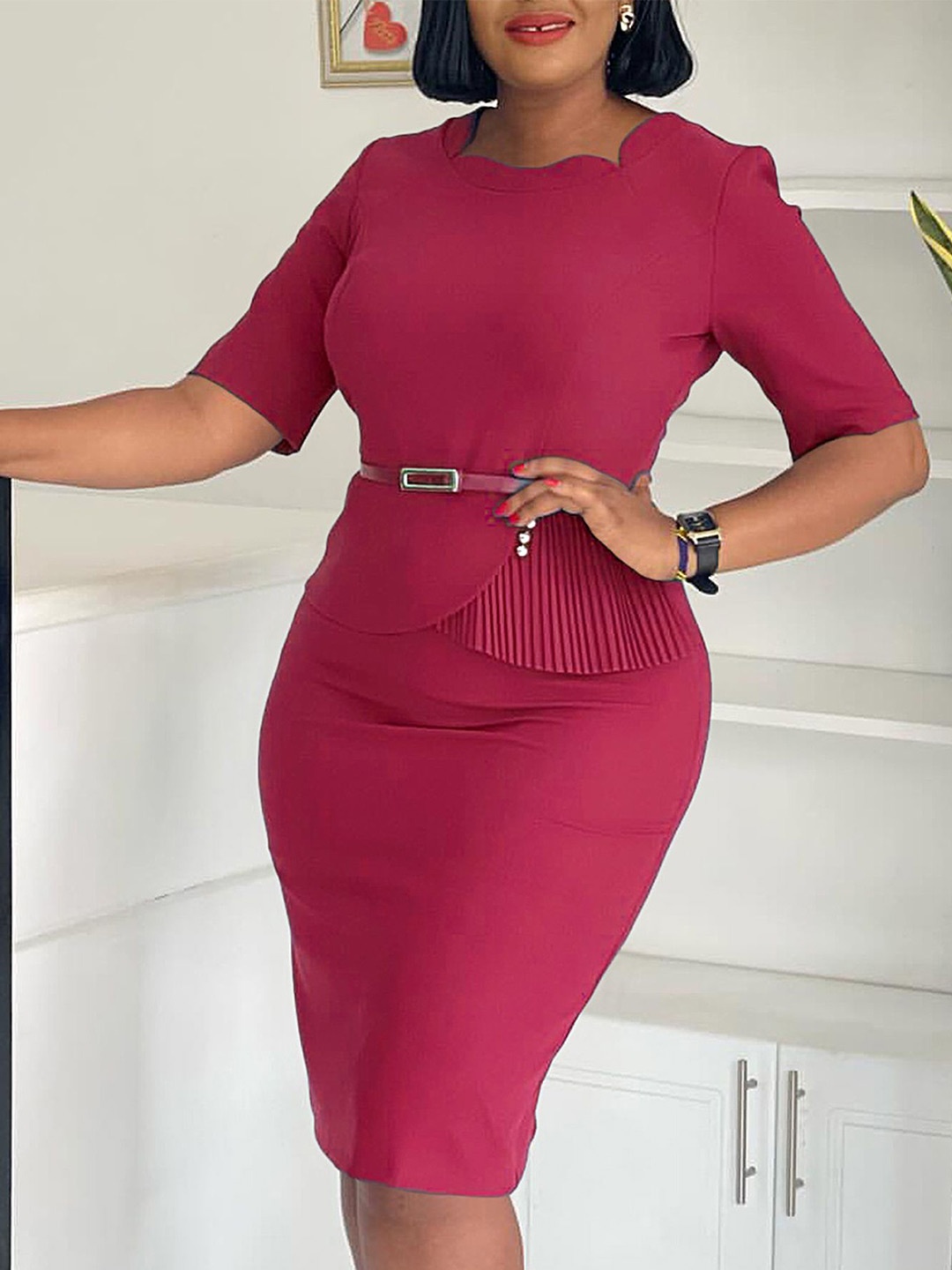 

LULU & SKY Women Bodycon Pencil Dress, Red