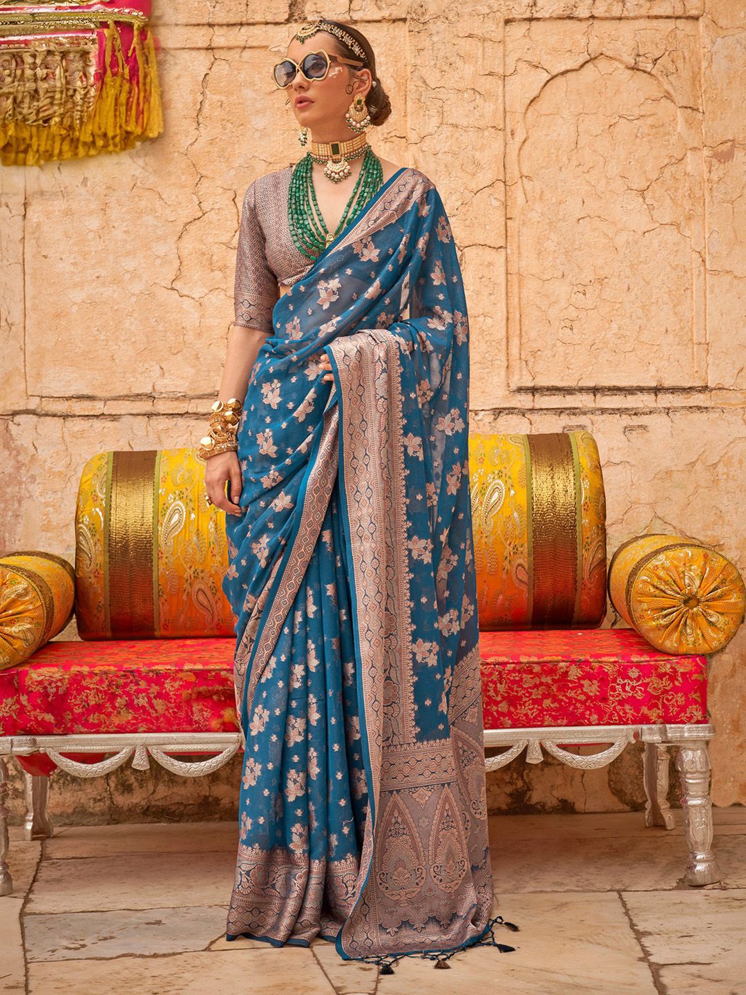 

Anouk Woven Design Zari Banarasi Saree, Teal