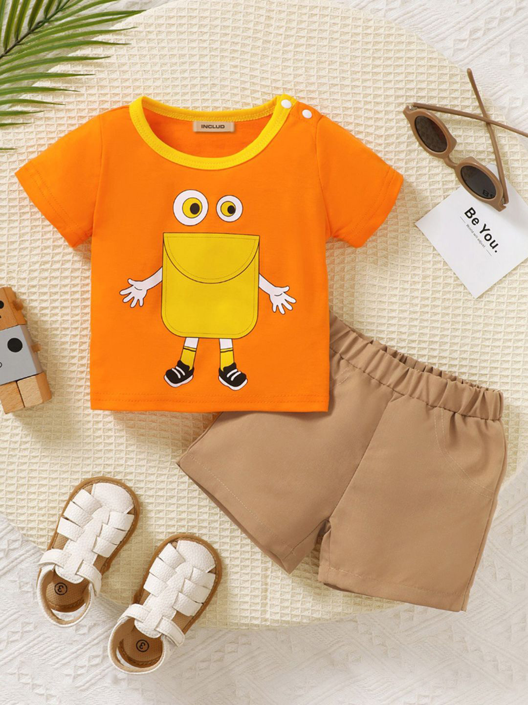 

INCLUD Boys Printed T-shirt with Shorts, Orange