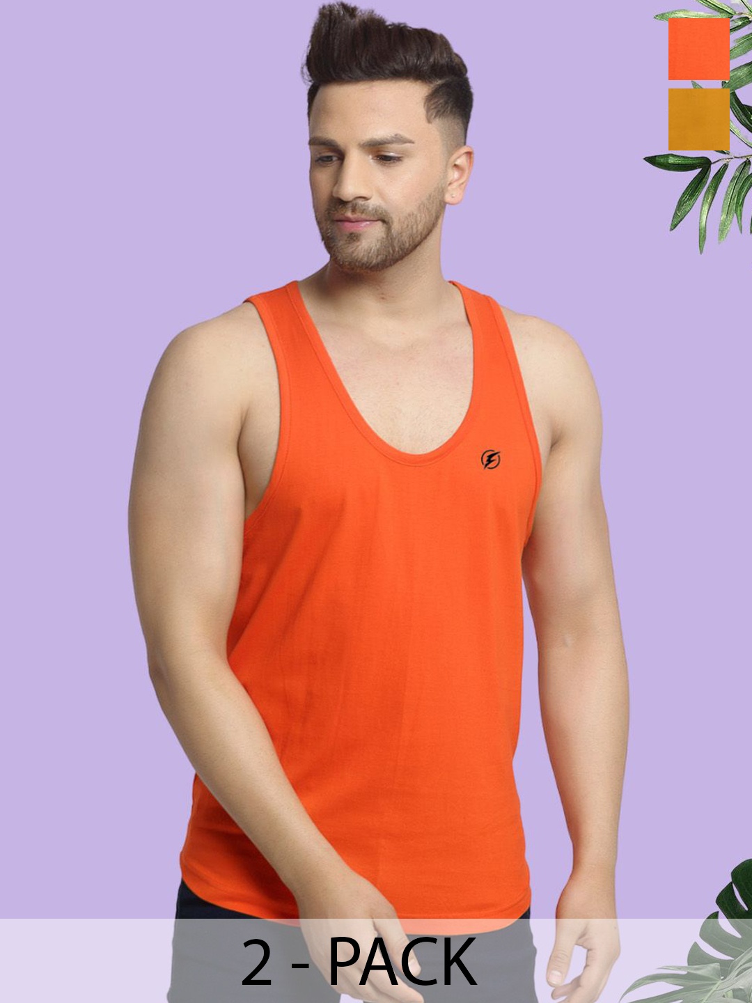 

Friskers Men Pack Of 2 Cotton Innerwear Vests C-08-26, Orange
