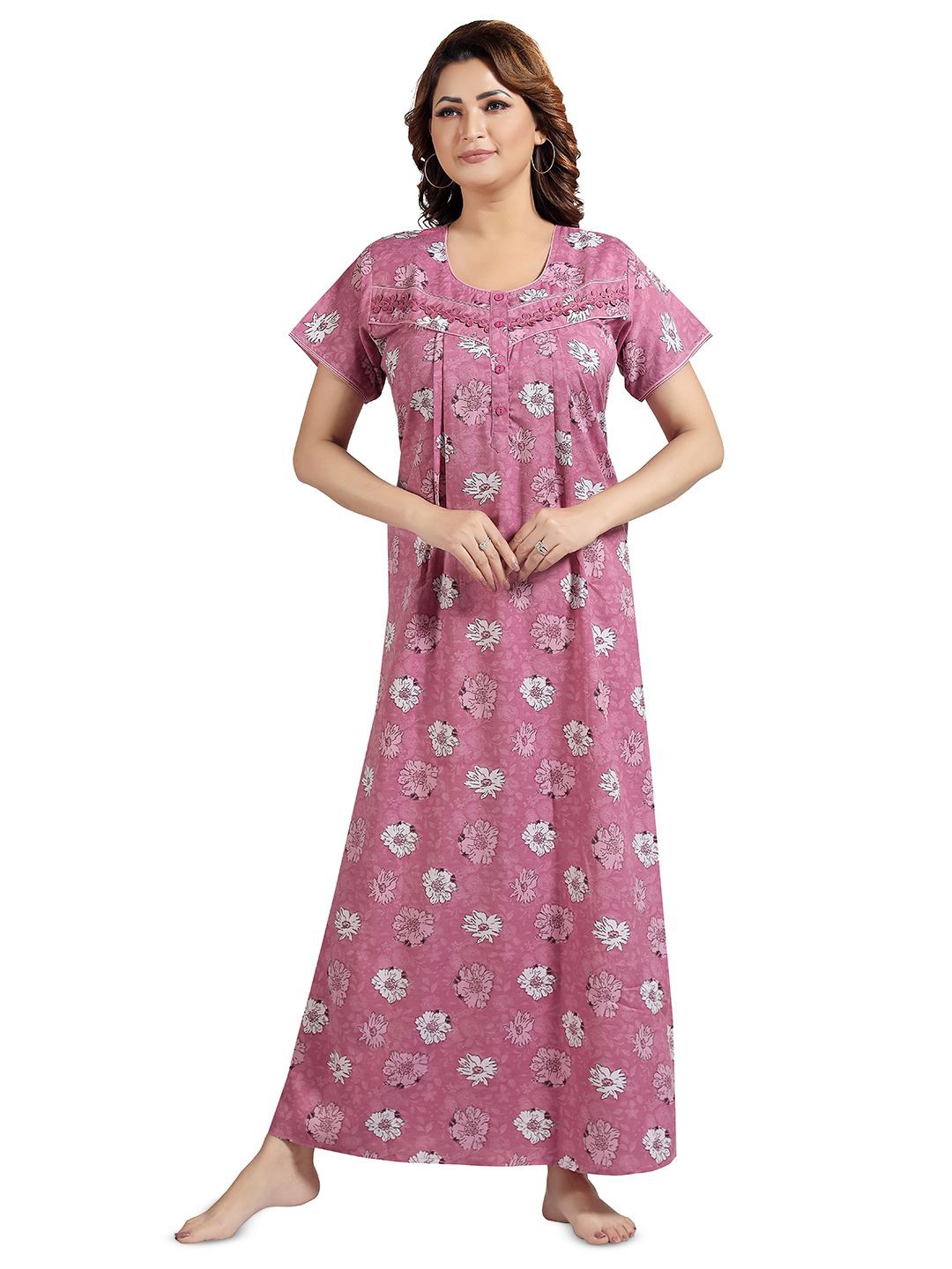 

NIGHT QUEEN Women Printed Maxi Nightdress, Pink