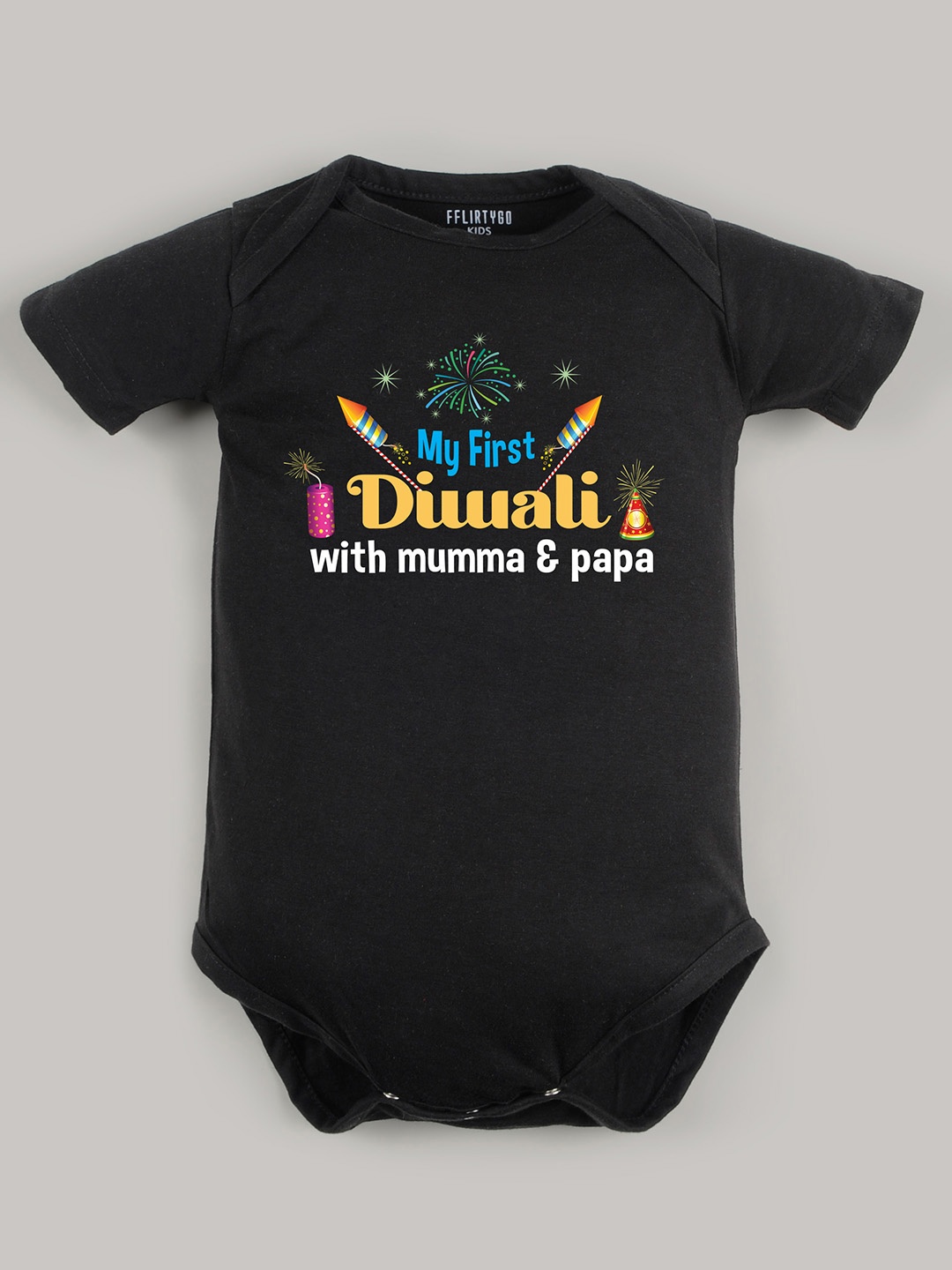 

FFLIRTYGO Kids Infants Printed Pure Cotton Bodysuit, Black