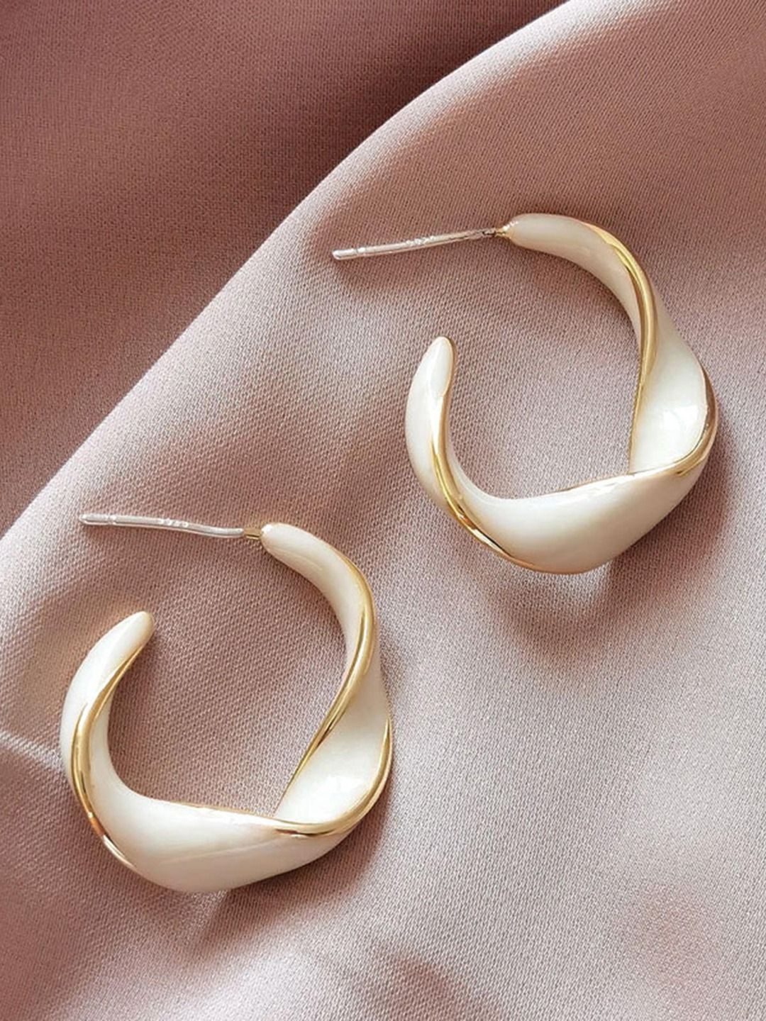 

styledose Sterling Silver Twisted Classic Half Hoop Earrings, Gold