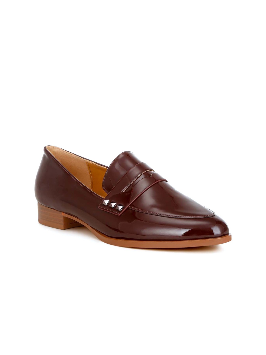 

RAG & CO Women Velcro Patent Round Toe Leather Loafers, Brown