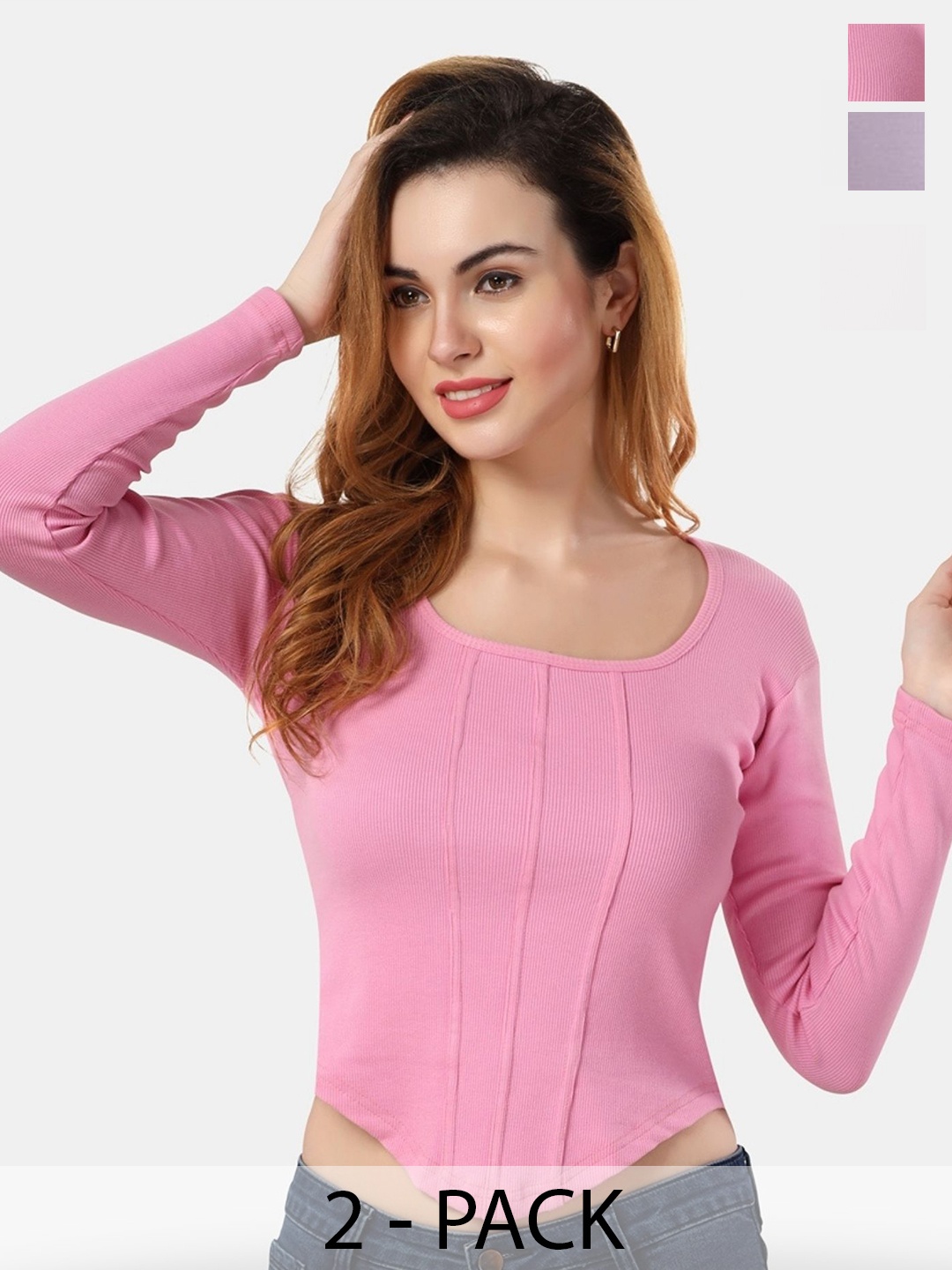 

Fabme Pack Of 2 Cotton Crop Top, Lavender