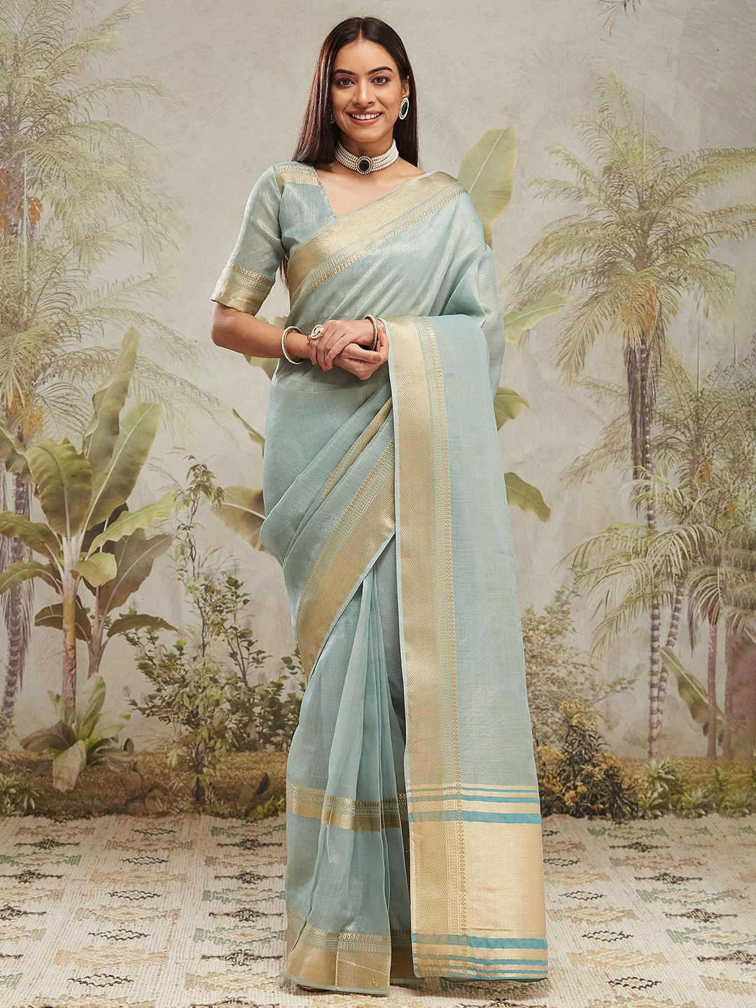 

RACHNA Woven Design Zari Ready to Wear Kanjeevaram Saree, Blue