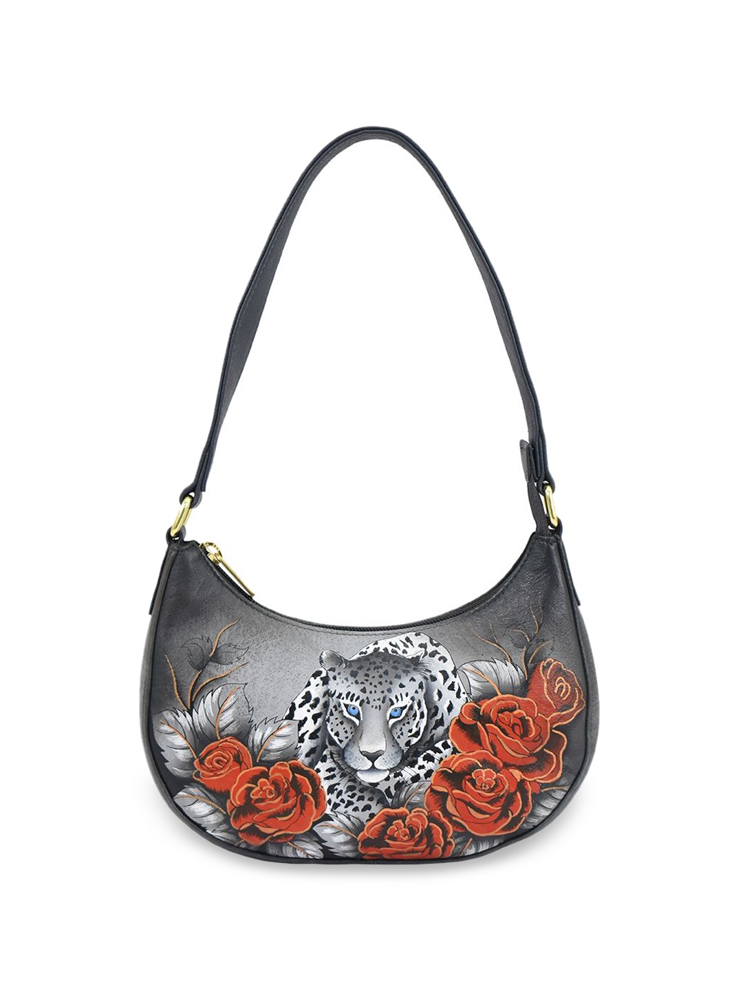 

Anuschka Women Animal Printed Half Moon Leather Handheld Bag, Grey