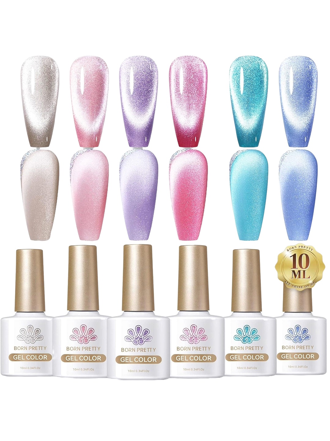 

BORN PRETTY Set Of 6 Moonlight Cat Gel Nail Polish- 10 ml Each-, Blue