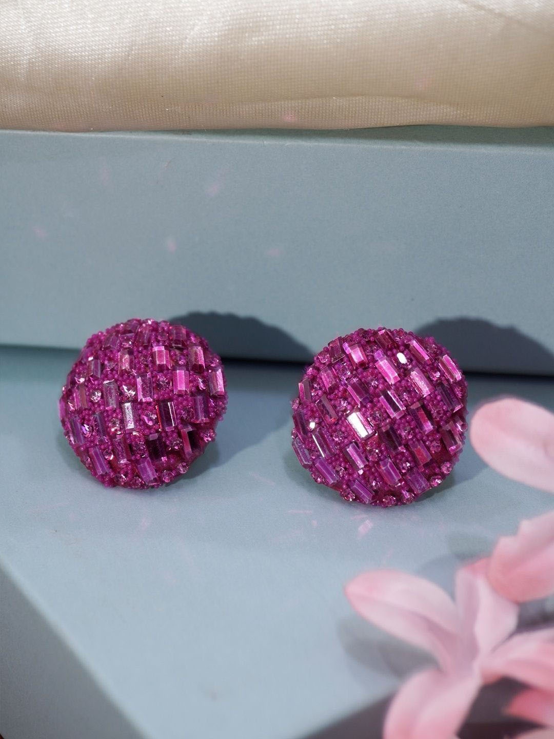 

Niscka Rhinestone Circular Studs, Pink