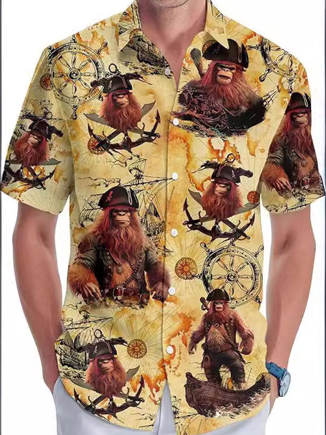 

StyleCast Men Spread Collar Graphic Printed Cotton Casual Shirt, Yellow