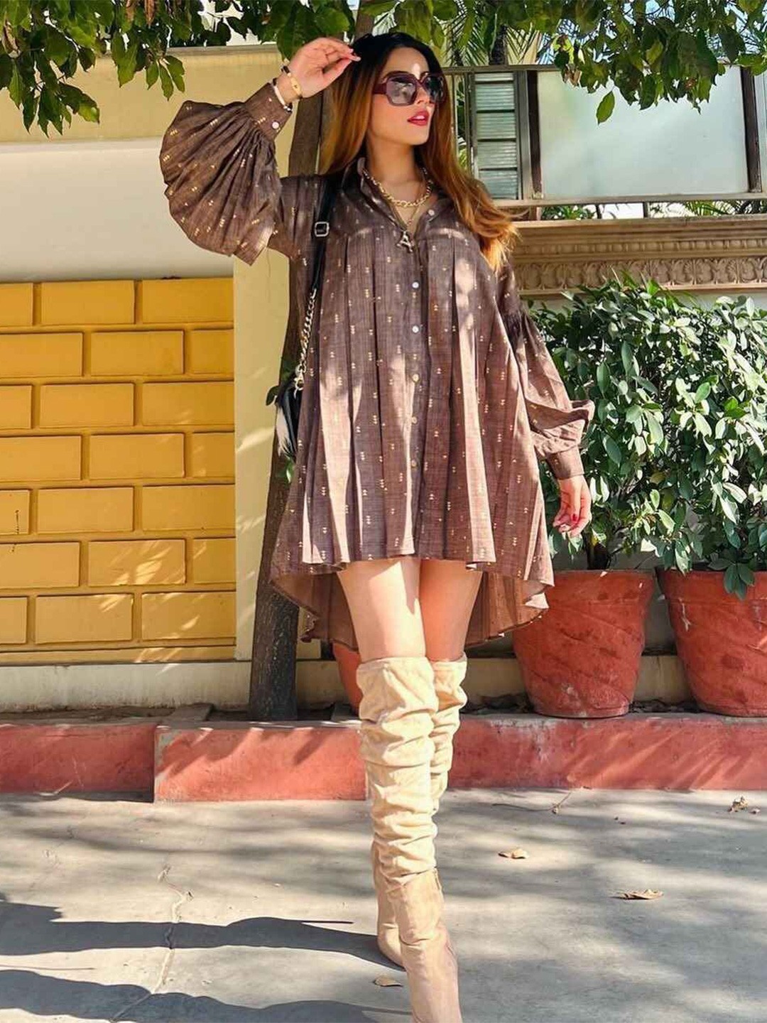

LABEL ADITI HUNDIA Women Shirt Style Dresses, Brown