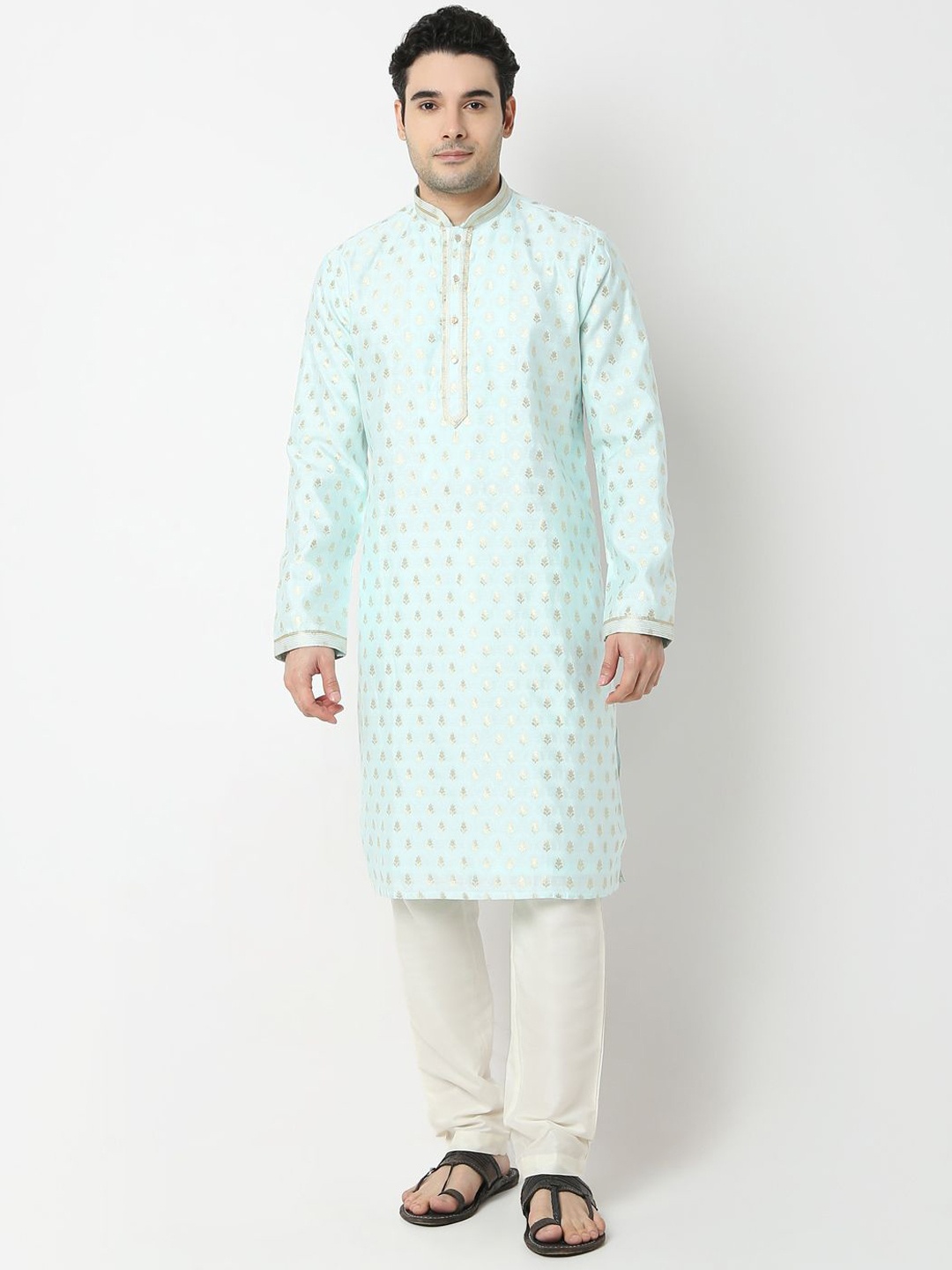 

Ethnicity Ethnic Motifs Woven Design Straight Kurta with Pyjamas, Blue