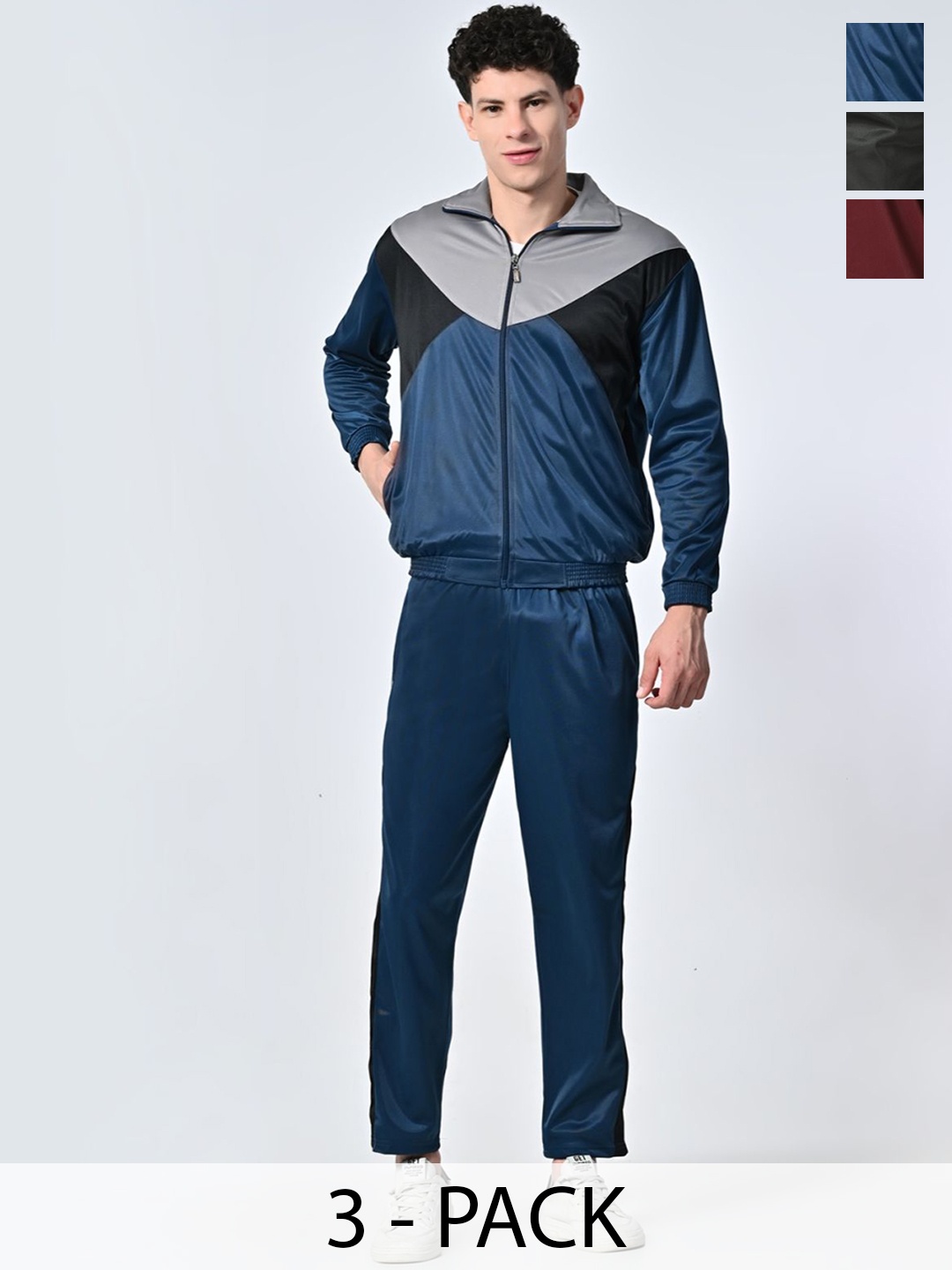 

BAESD Men Pack Of 3 Colourblocked Tracksuits, Blue