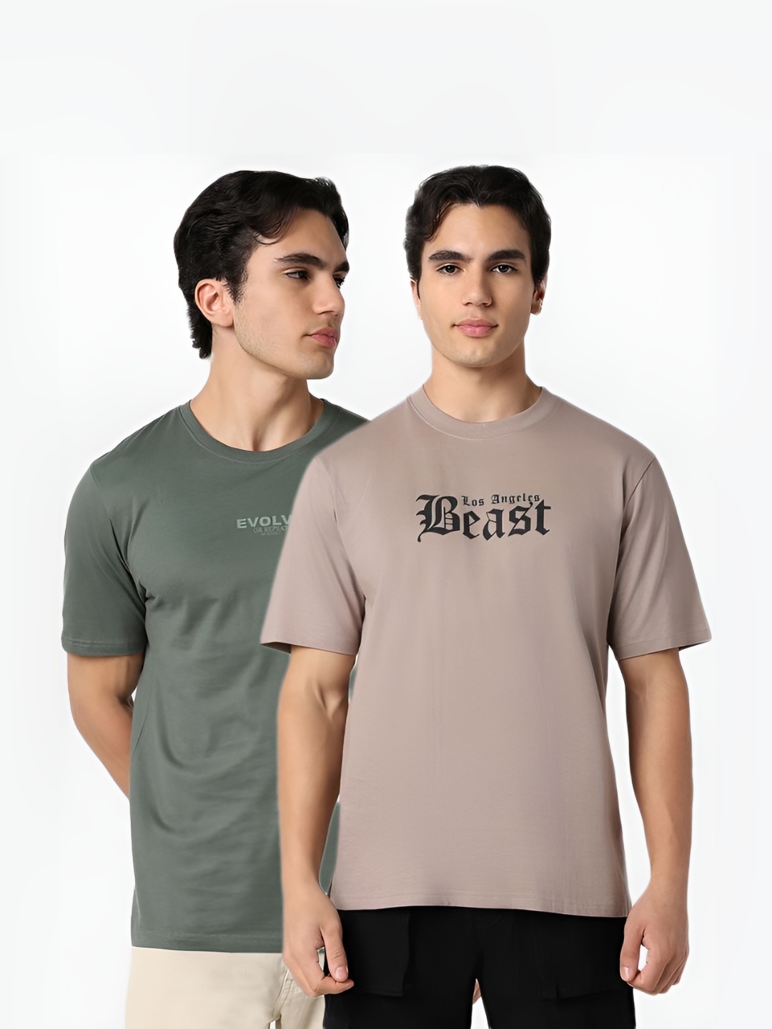 

R&B Men Pack Of 2 Typography Printed Round Neck Cotton T-shirts, Mauve