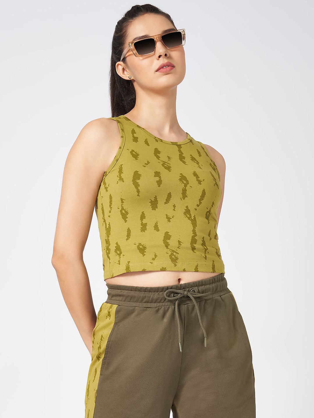 

Ajile by Pantaloons Women Printed Cotton Crop Top, Olive