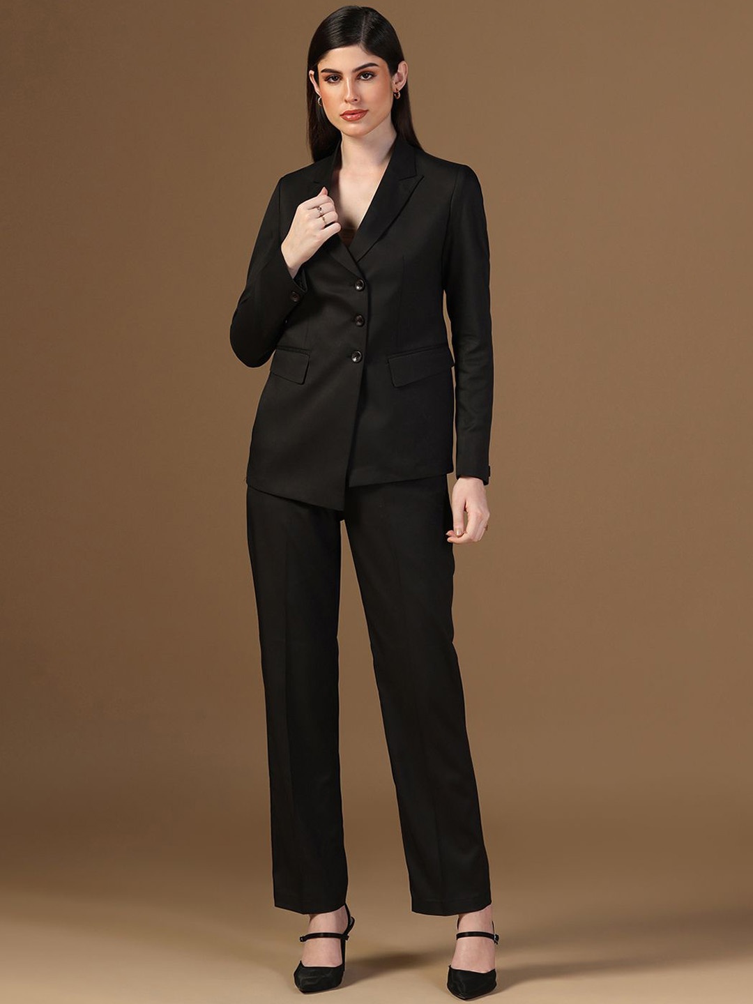 

TAHVO Women Slim-Fit Double-Breasted Formal Two-Piece Suit, Black