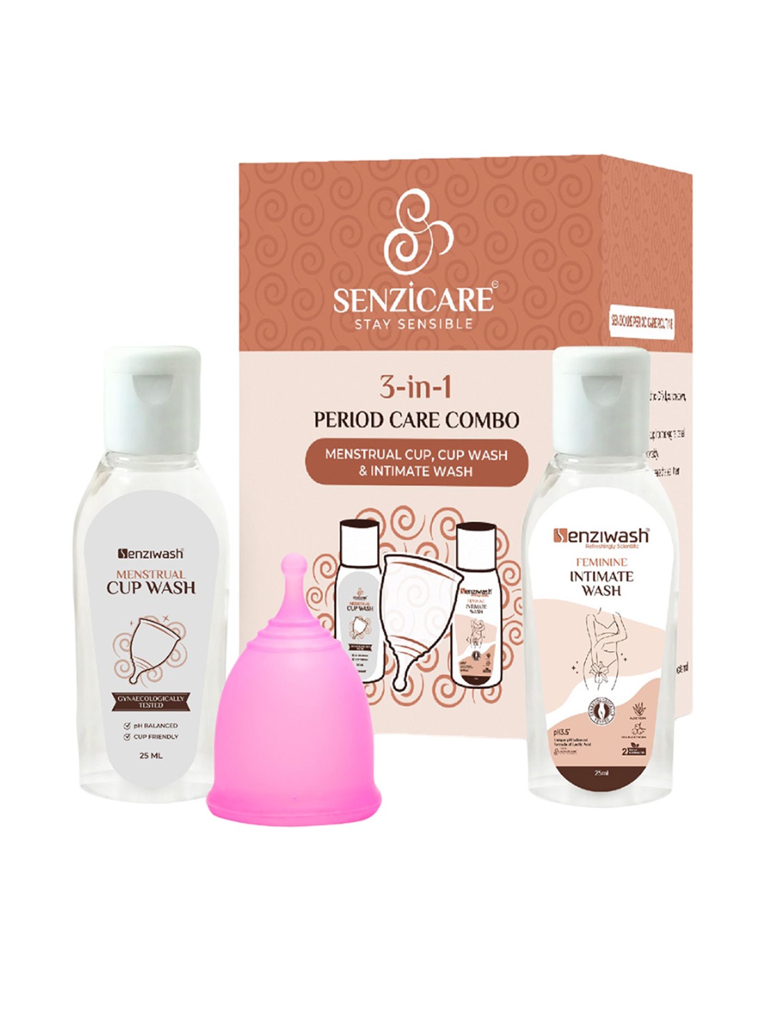 

Senzicare Set Of 3 Menstrual Cup, Menstrual Cup Wash & Intimate Wash, Beige