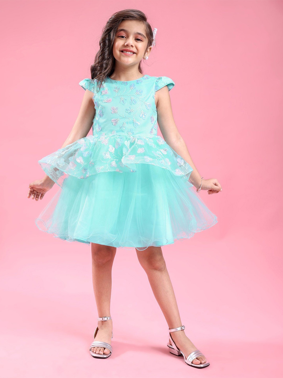 

Mark & Mia Girls Applique Floral Fit & Flare Dress, Sea green