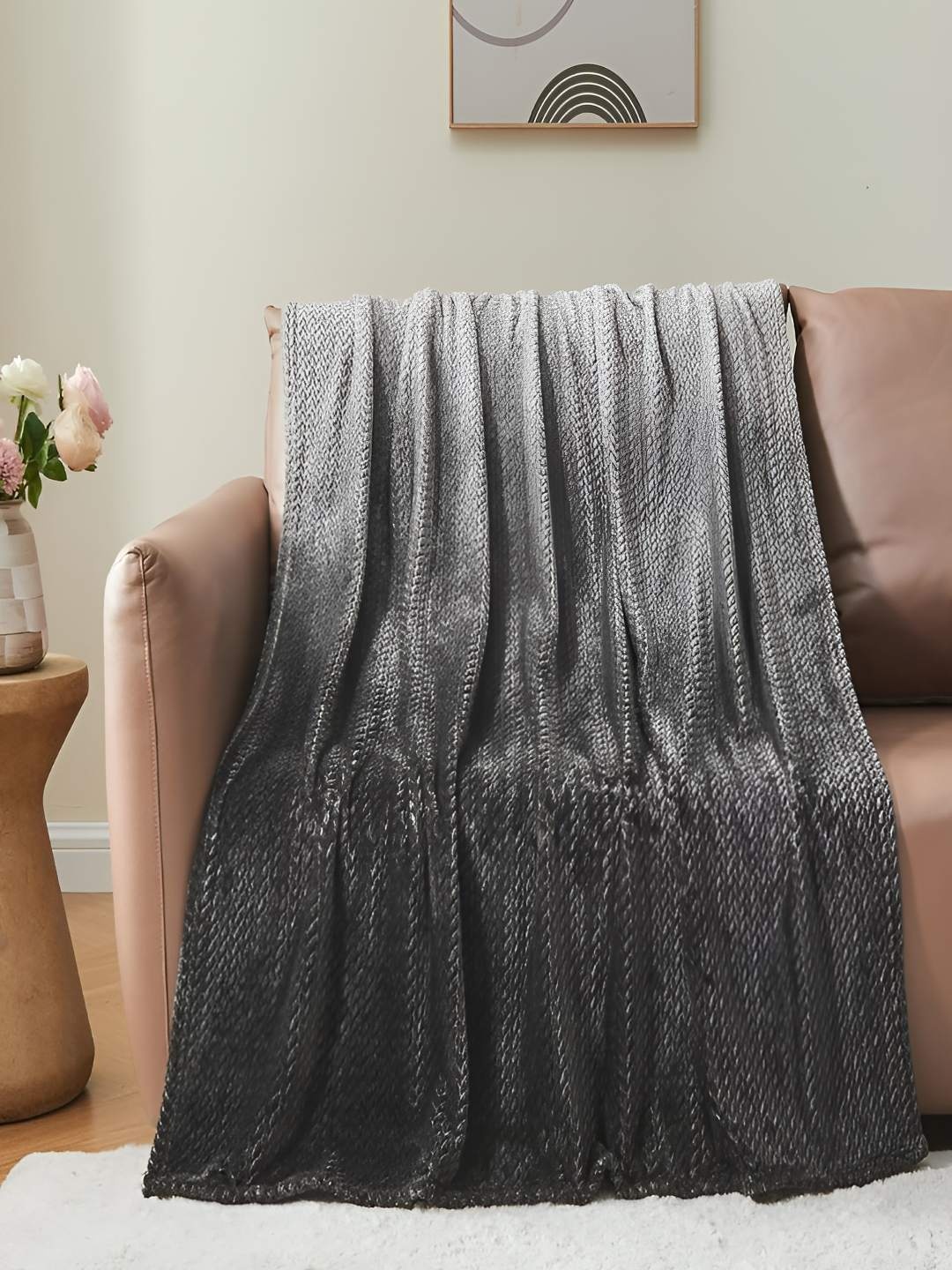 

GAPU & BALY Grey Striped AC Room 300 GSM Double Bed Blanket